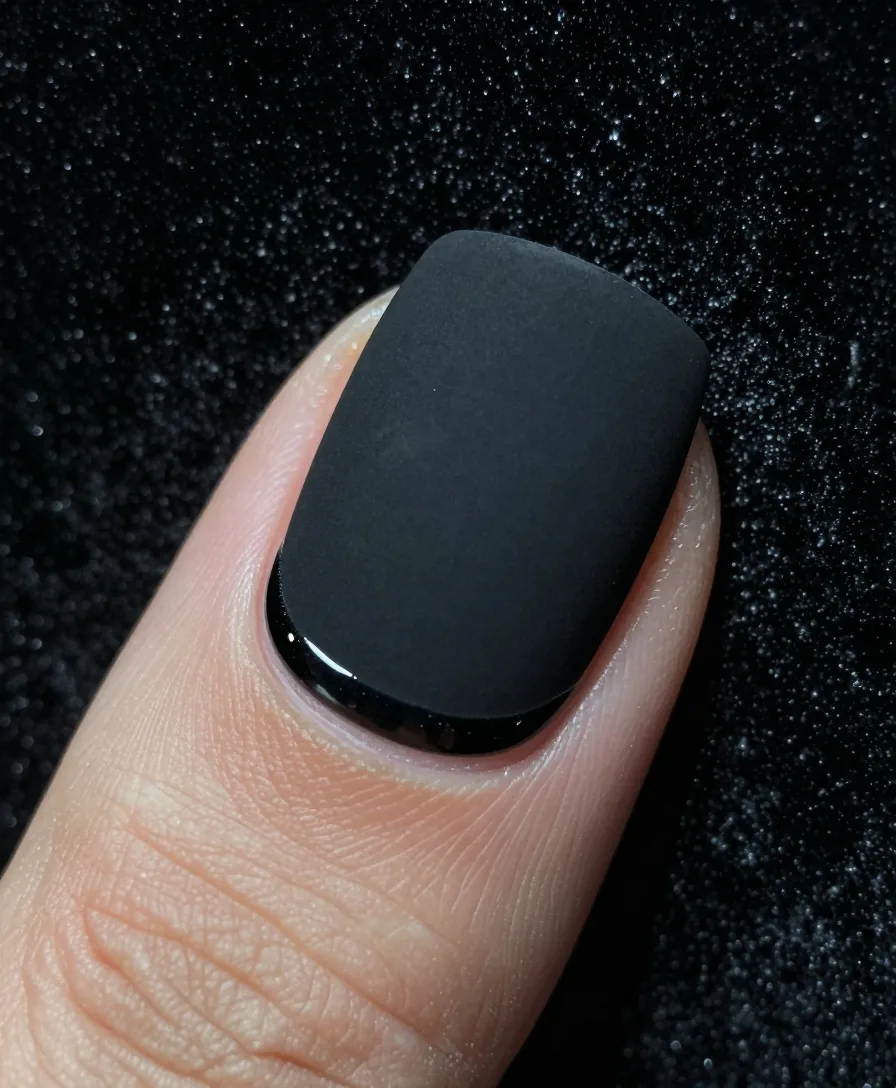 マットな黒の爪。根元に艶のある黒の線